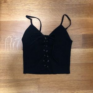 Black lace up crop top